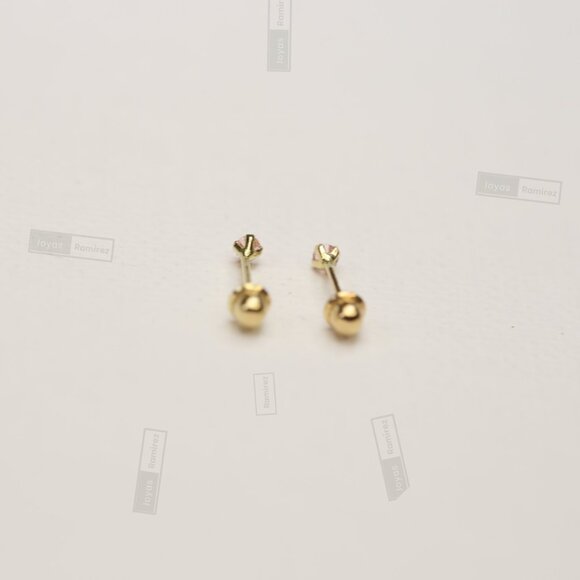 14K Solid Gold Pink CZ Stud Earrings • 2 mm Delicate Gift For Girls & Teens. - Picture 5 of 7